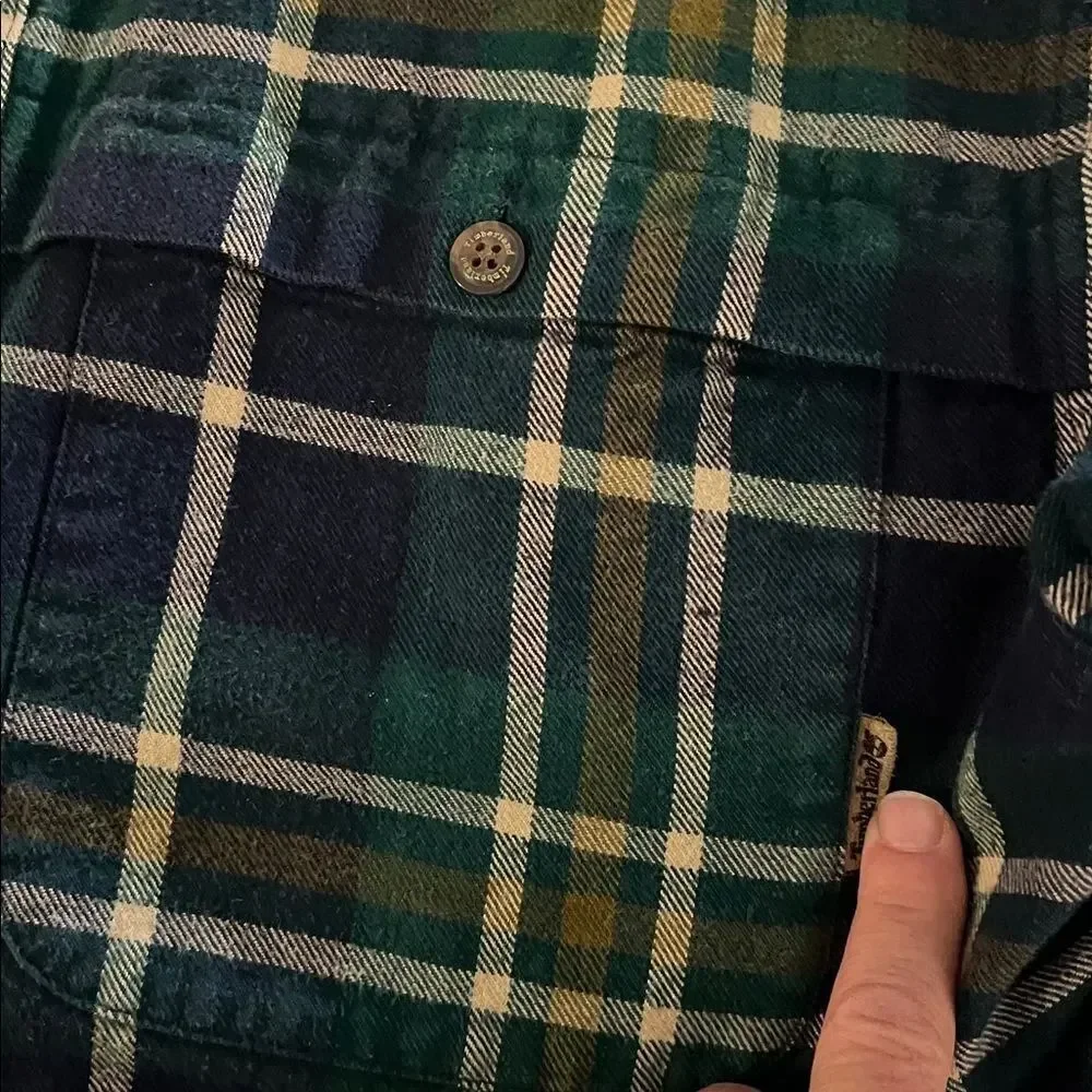Timberland Weathergear Heavy Cotton plaid Blue Green Gold Tartan shirt Jacket M